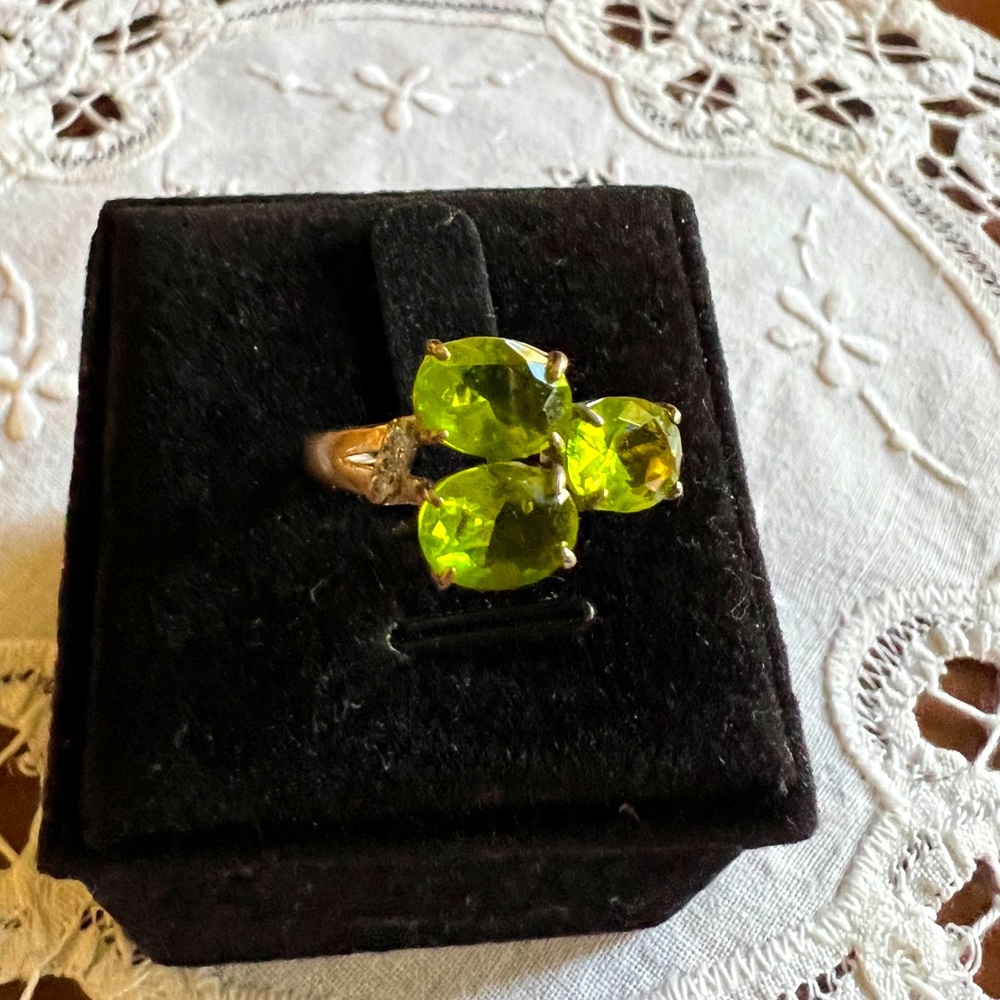 Triple Peridot Ring in Silver